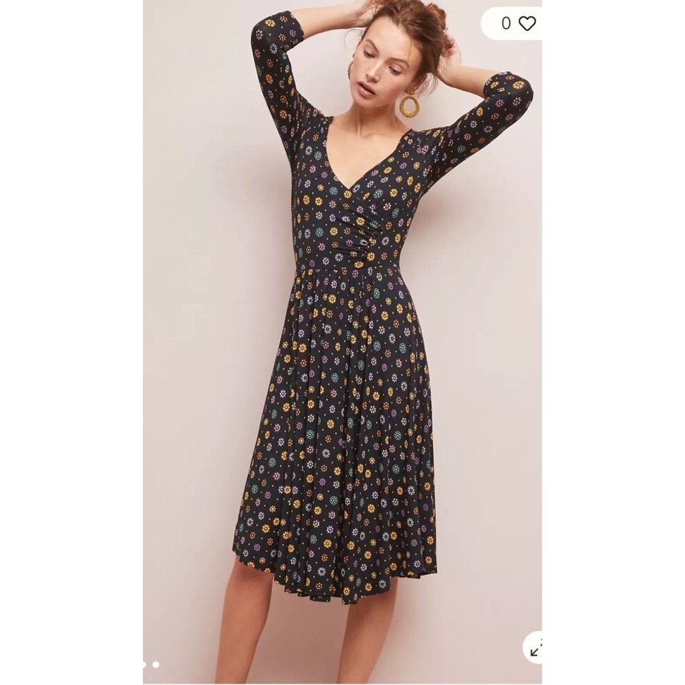 Maeve Anthropologie Boho Floral Medallion Faux Wrap Midi Dress Size L Cottage